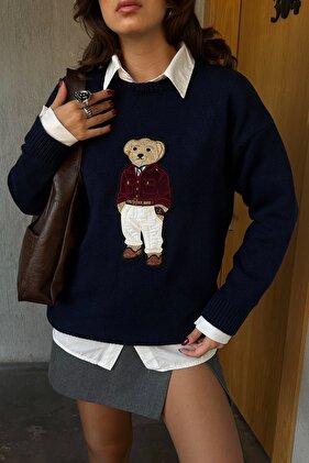 Women's Navy Blue Teddy Bear Sweater 1014-5205