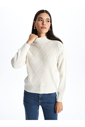 Patterned Long Sleeve Half Turtleneck Women's Knitwear Sweater