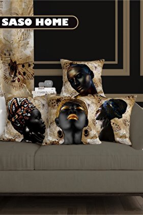 Decorative Throw Pillow Cover with African Woman Model and Butterflies Pattern (Ultra Quality Velvet Fabric)