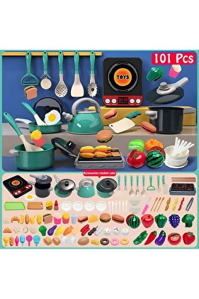 مجموعة ألعاب مطبخ ملونة مكونة من 101 قطعة مع ألعاب تقطيع الفواكه والخضروات وأدوات الطبخ والتظاهر