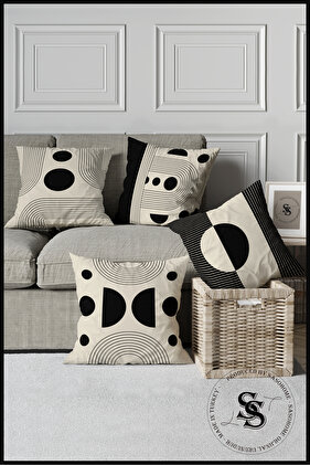 Light Lines And Geometric Objects Patterned 4-Piece Digital Printed Throw Pillow Cover