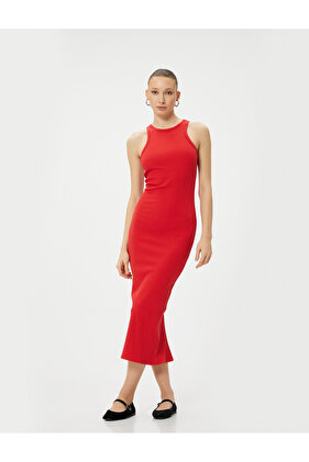 Midi Elbise Halter Yaka Bodycon Fitilli