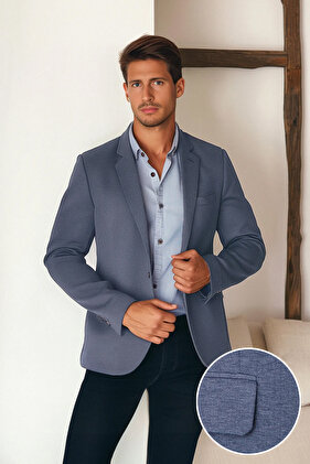 Indigo Slim Fit Knitted Stretchy Fabric Blazer Jacket Tmnaw23Ce00025
