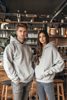 رمادي قصة فضفاضة / قطعة واحدة ذات قصة واسعة بغطاء رأس ملصق داخلي من الصوف/سترة دافئة TMNAW21SW2005