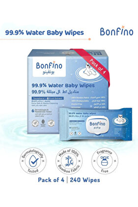 240 Pieces, Hypoallergenic 99.9% Water Baby Wipes - Alcohol & Fragrance-Free