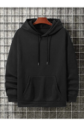 Black Hooded Plain Sweat