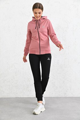 Púderes kapucnis cipzáras fésült pamut szövet tréningruha szett