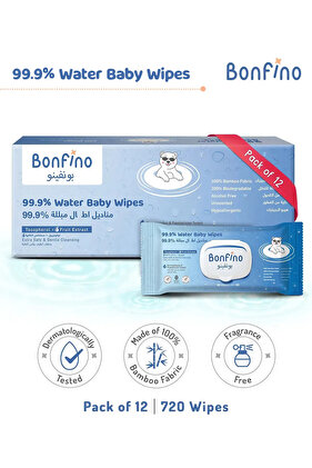 720 Pieces Hypoallergenic 99.9% Water Baby Wipes - Alcohol & Fragrance-Free, Biodegradable