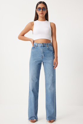 جينز أزرق متوسط واسع الساق فضفاض - Lut0008