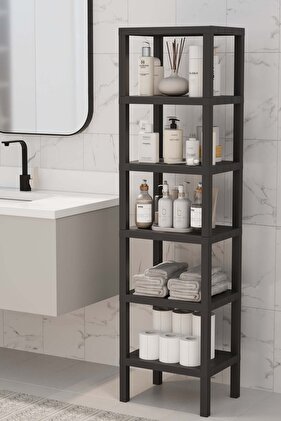 Shelf 6-Tier Organizer Plastic Shelving Unit Black, Bookcase, Kitchen, Bathroom Shelf Cabinet