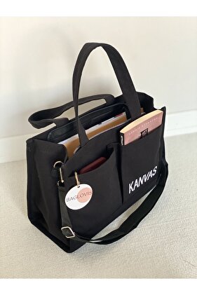 حقيبة كتف كبيرة من قماش الكانفاس مع تفاصيل مطرزة EN32 BOY28