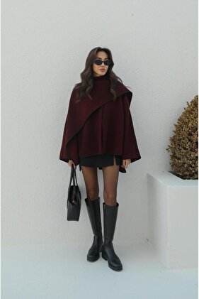 سترة ذات مظهر بونشو بورجوندي