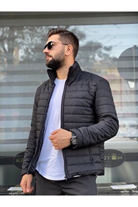 Pánska čierna nepremokavá bunda s vnútorným vreckom na zips