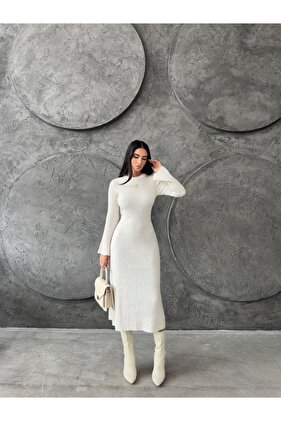 فستان نسائي شتوي ميدي مضلع