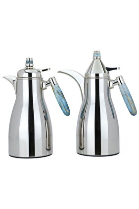 طقم ترمس ميمونة، فضي، سماوي، قطعتين