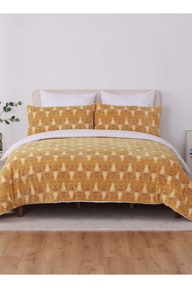 طقم لحاف شتوي من الفرو مزدوج الحجم، 3 قطع، ألوان مائية، ذهبي مقاوم، 269 × 234 سم