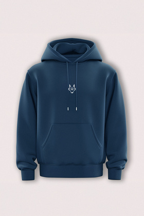 Indigo Oversized /Wide Cut Hooded Fleece Inside/Warm Wolf Embroidered Sweatshirt Tmnaw24Sw00018