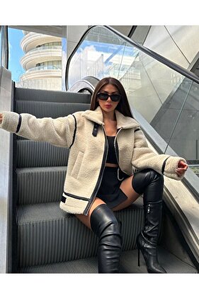 معطف راكبي الدراجات النارية من القطيفة على طراز ماركة الفراء الشهيرة