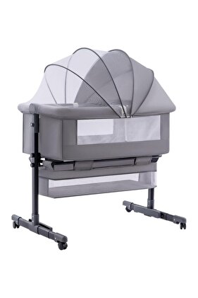 سرير أطفال قابل للطي، ارتفاع قابل للتعديل مع ناموسية وسلة تخزين