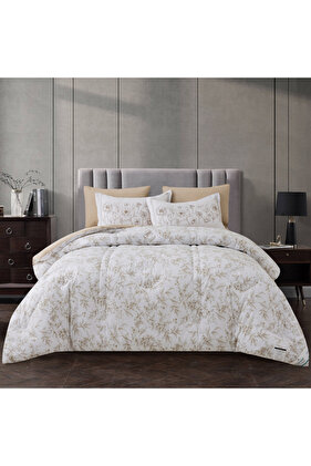 طقم لحاف قطني مزخرف بنقشة زهور، 4 قطع، مقاس مفرد 140 × 200 سم