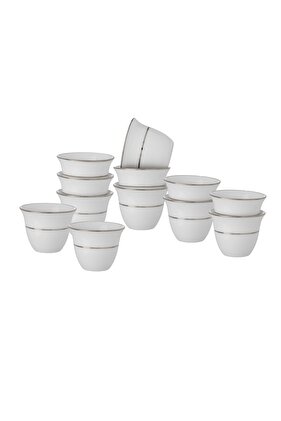 طقم فناجين قهوة عربية من البورسلين الفضي والأبيض، 12 قطعة