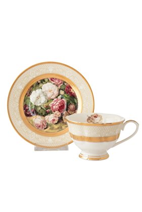 طقم فنجان وصحن من البورسلين بتصميم وردة