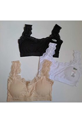Comfort Secret Kadın Pamuklu 3'lü Dantelli Içi Pedli Toparlayıcı Yarım Atlet Kalın Askılı Sütyen