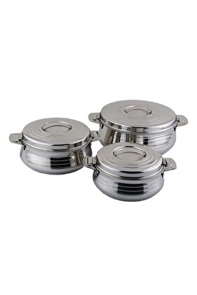 طقم وعاء ساخن من 3 قطع من الفولاذ المقاوم للصدأ باللون الفضي سعة 2.5 لتر