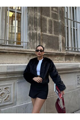 Prémiový importovaný černý kožich Lolita - Svatební Bolero bunda bez límečku