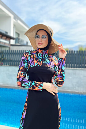 Zippered Lycra Fully Covered Hijab Swimsuit R077 Mercan