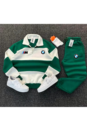 طقم بنطال رياضي Bmw M Power منقوش بنصف سحاب للموسم الجديد، 3 خيوط