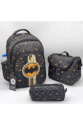 حقيبة مدرسية سوداء للأولاد - مجموعة مكونة من 3 قطع، نمط شخصية