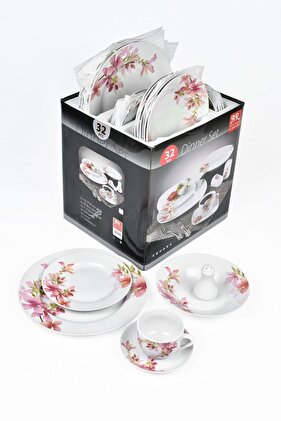 طقم فطور خزفي مكون من 32 قطعة - شكل دائري