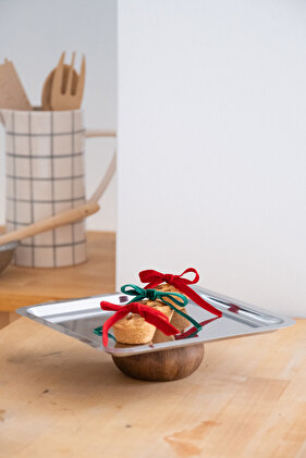 Ahşap Ayaklı Metal Kare Servis/Sunum Tepsi