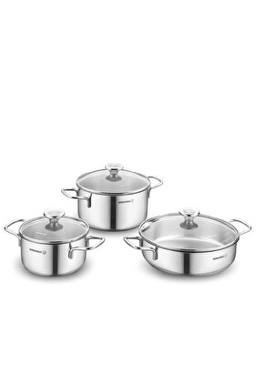 طقم أواني طهي عليا من الفولاذ المقاوم للصدأ، مكون من ٦ قطع / A1092