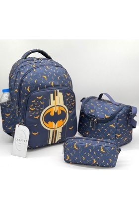 حقيبة مدرسية أساسية مطبوعة بطبعة شخصية لتقويم العظام مكونة من 3 قطع للأولاد باللون الأزرق الداكن