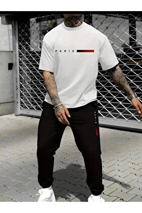 بدلة رياضية مطبوعة باللون الأبيض للرجال من باريس