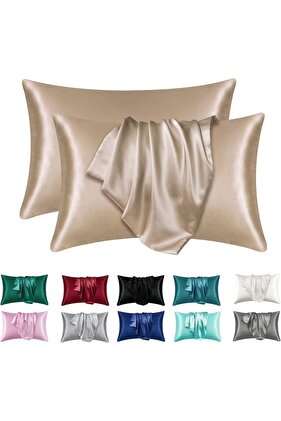 50x75cm Camel 2pcs Satin Silk Pillowcase for Hair and Skin, Coral Pillow Cases Standard Size Set of