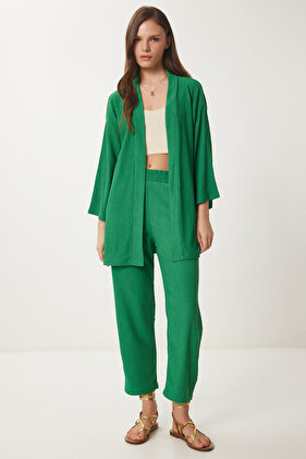 Kadın Yeşil Kimono Pantolon Örme Takımı BY00050