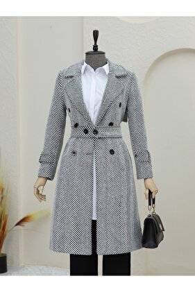 معطف بوليرو مبطن بحزام - رمادي