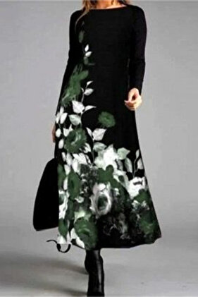 فستان نسائي طويل الأكمام مطبوع عليه زهور