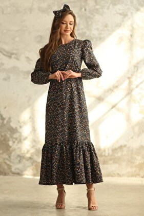 Hijab Small Black Floral Skirt Frill Dress