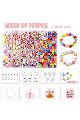 مجموعة من 700 قطعة من ألعاب الأطفال المصنوعة يدويًا من الخرز لصنع أساور وقلادات إبداعية من الخرز المتباعد