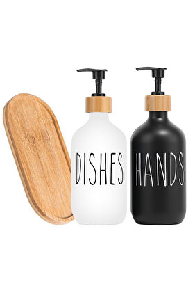 مجموعة موزع صابون الأطباق SET-D باللون الأسود لحوض المطبخ وصابون اليدين وصابون الأطباق وزجاجة تخزين المنظفات