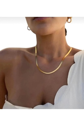 قلادة سلسلة من الفولاذ الإيطالي المقاوم للصدأ 316l بلون ذهبي مقاس 45 سم