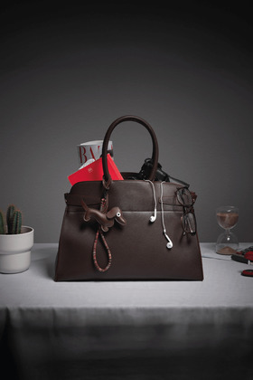 Leather Bag with Buckle Detail - Brown