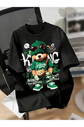 Унісекс Жіночий/Чоловічий Чорний Oversize Tshirt Зелений King Принт Велосипедна комір Короткий рукав Футболка T-shirt