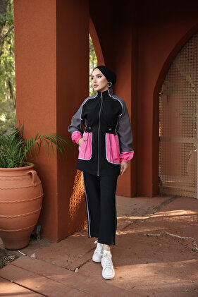 Zippered Hijab Tracksuit Set