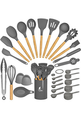 Verrazano heat resistant non-stick 28 piece silicone spatula kitchen set gray