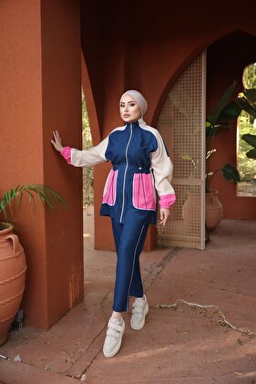 Zippered Hijab Tracksuit Set